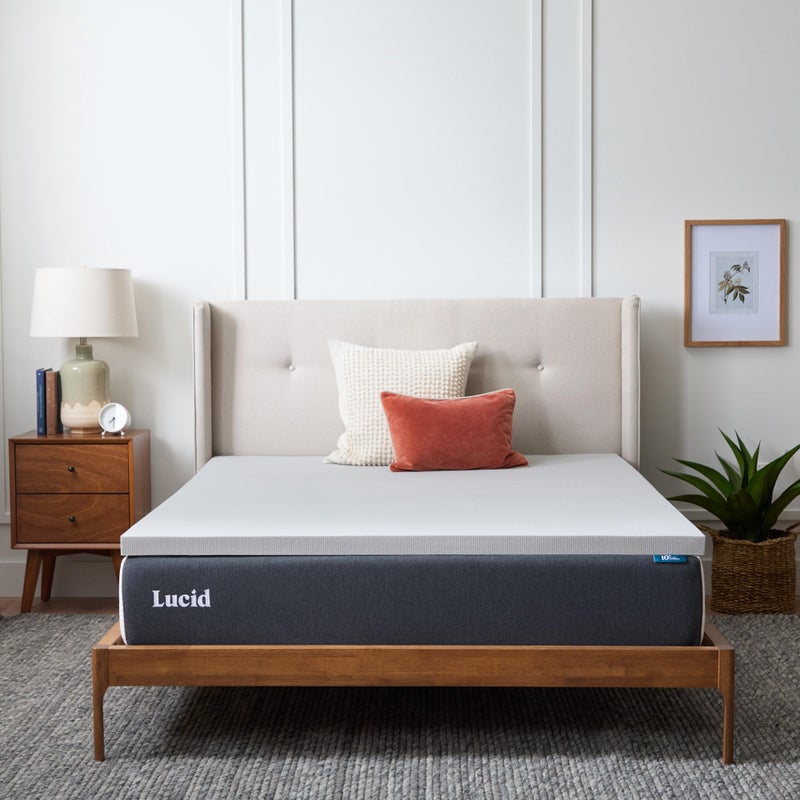 Lucid 2 Inch Ventilated Bamboo Charcoal Memory Foam Mattress Topper - Twin XL Mattress Topper - Image 1